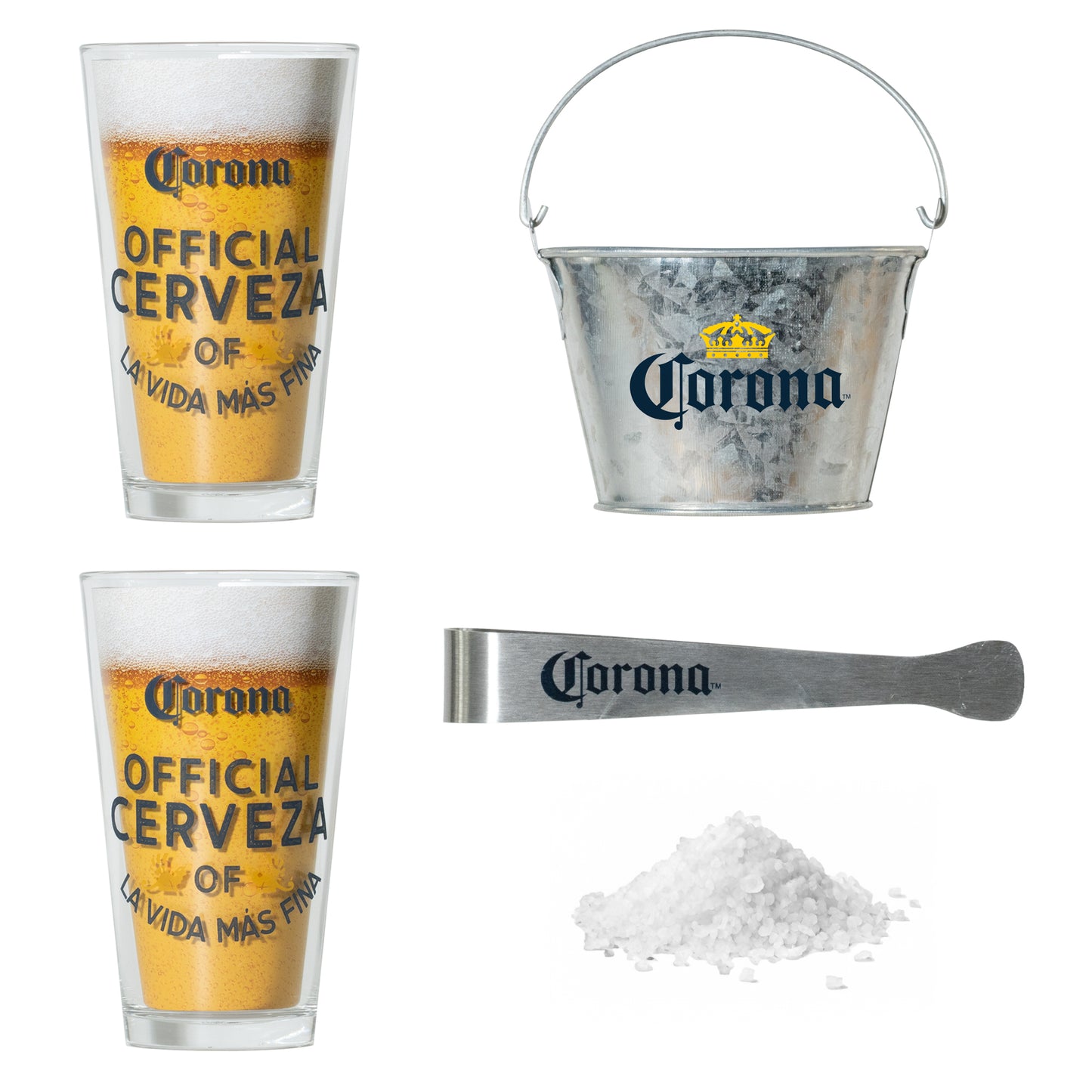 Corona Beer Server Gift Set with 2 Pint Glasses, Bucket, Tongs