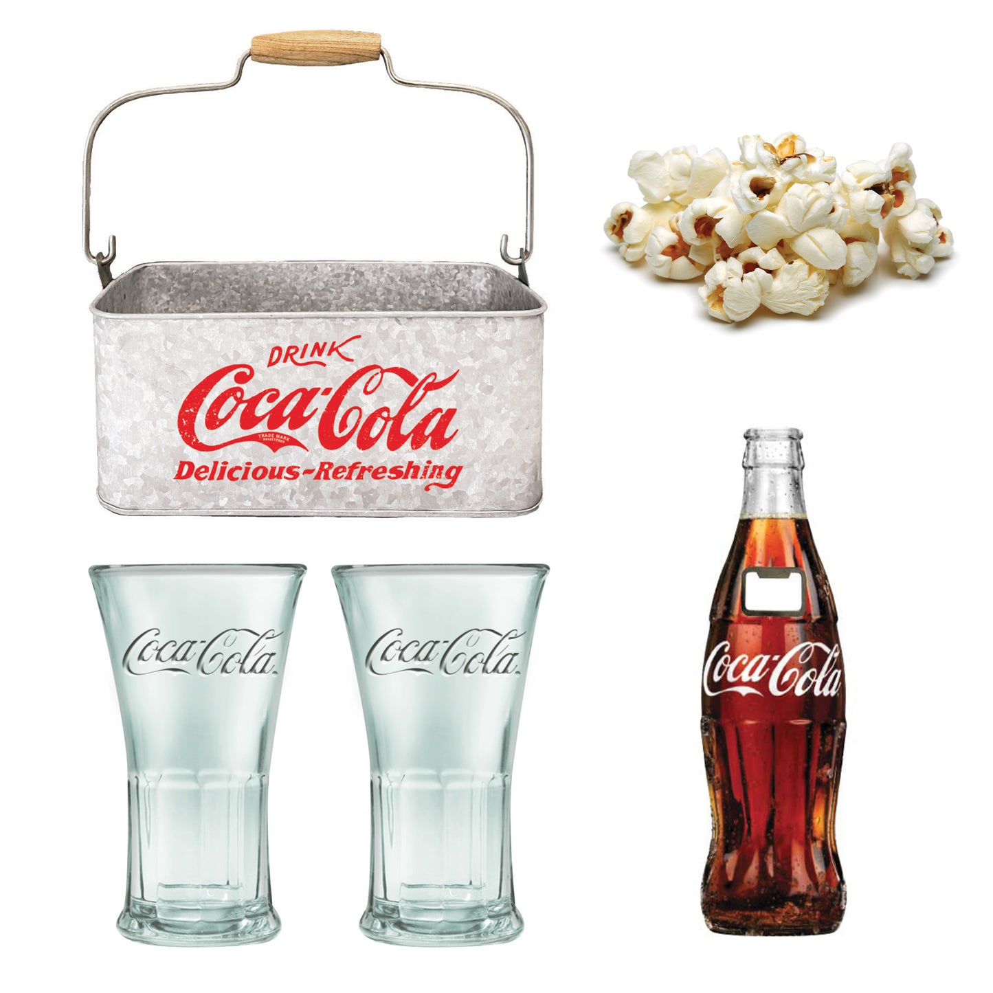 4 Piece Coca-Cola Vintage Style Drinking Glasses Gift Set w/ Collectible Tin Caddy