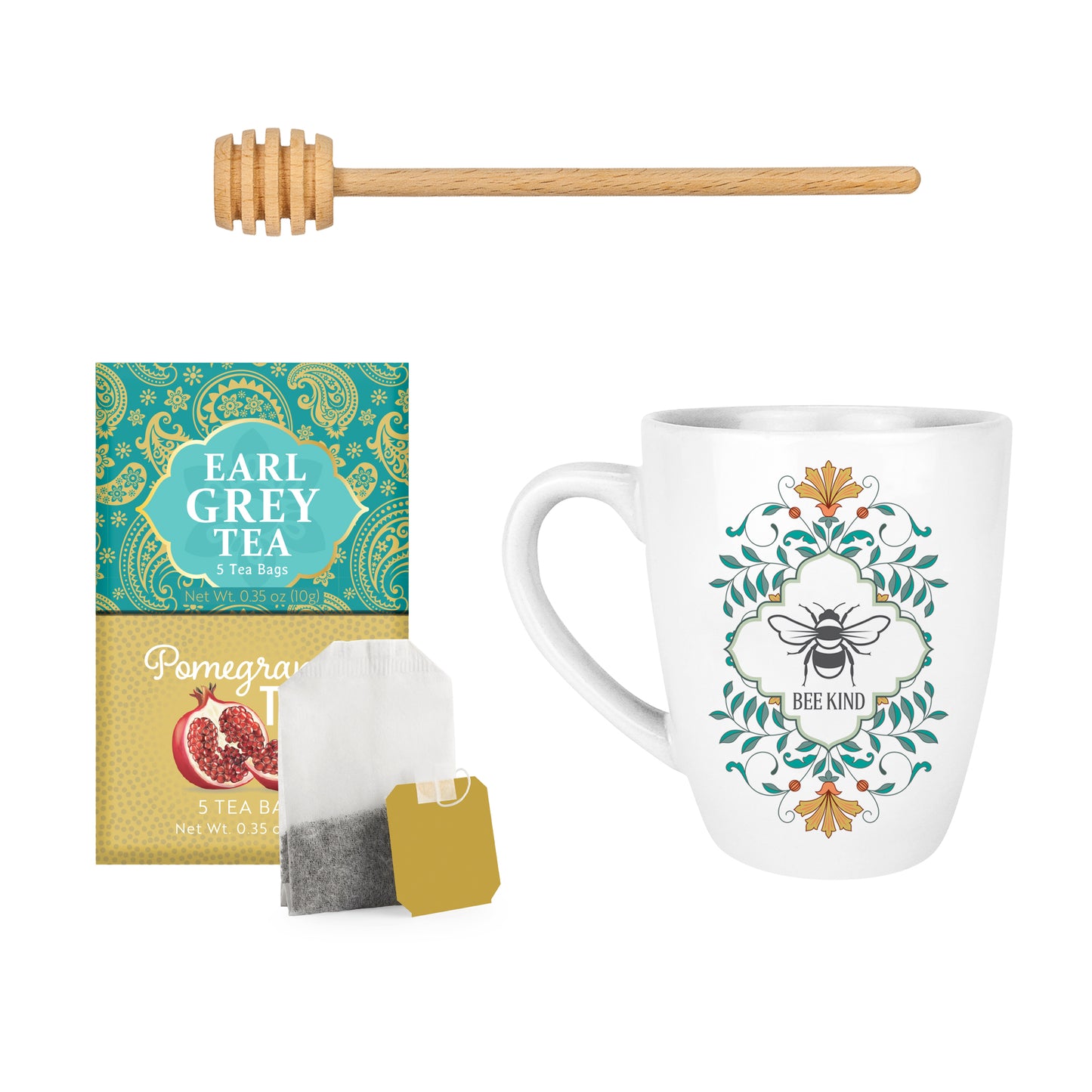 Fashion Street Cafe It's Tea Time Gourmet Gift Set with Mug, Honey Dipper, and Tea