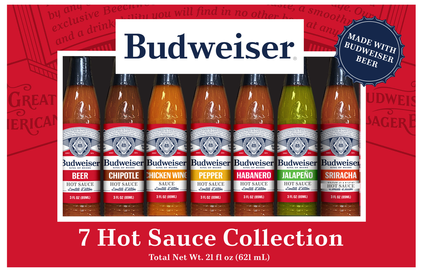 Budweiser Beer 7 pc. Hot Sauce Collection Gift Set