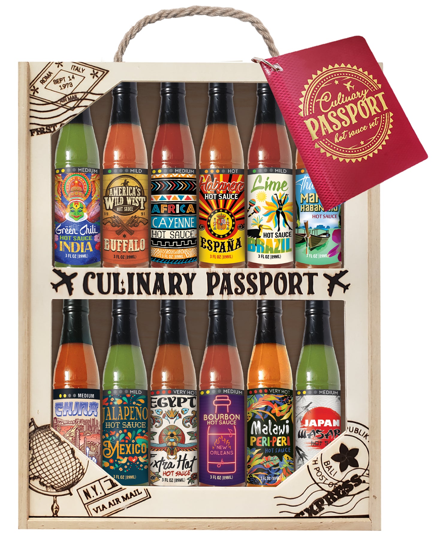 Culinary Passport Ultimate 12 Bottle Hot Sauces of the World Gift Crate Set