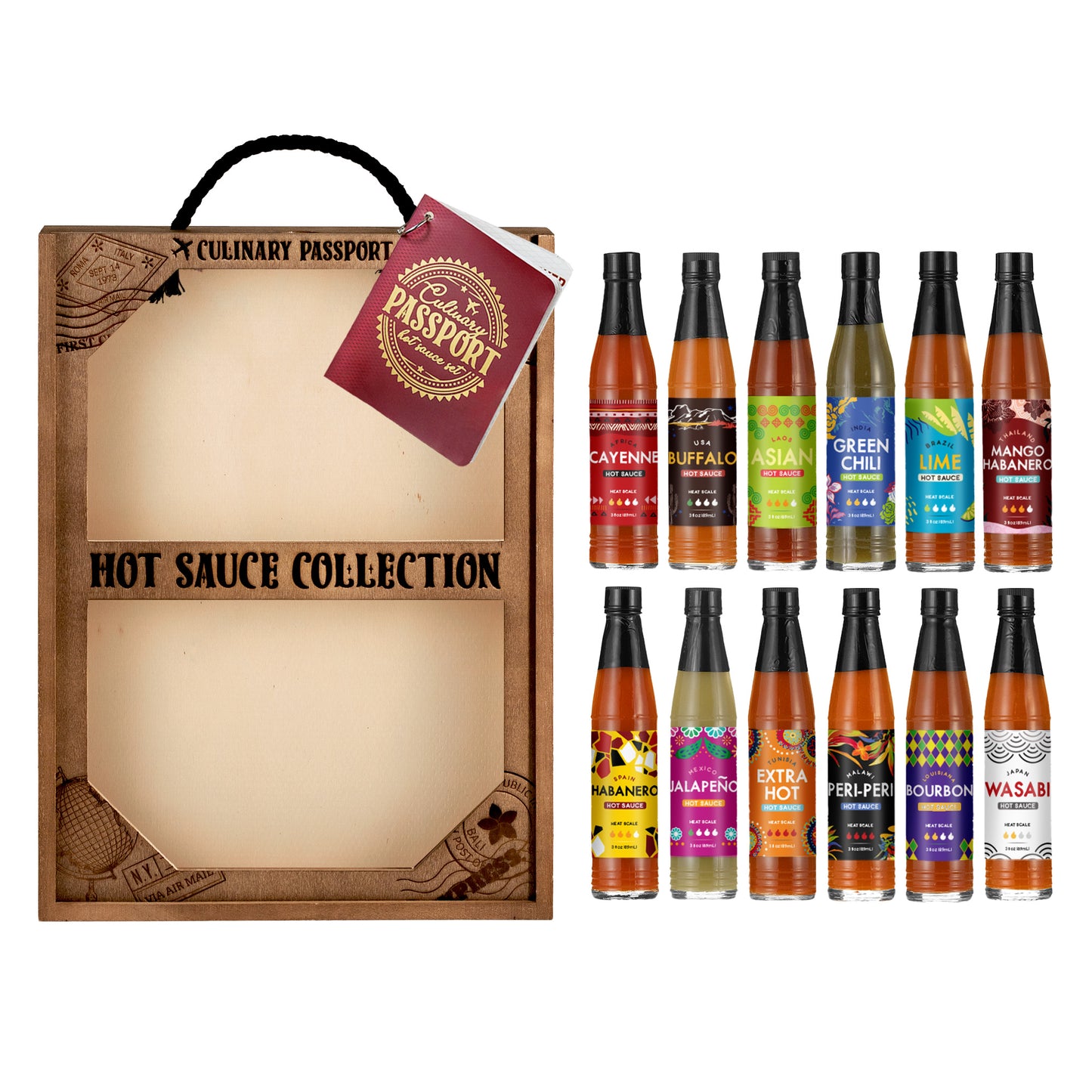 Culinary Passport Ultimate 12 Bottle Hot Sauces of the World Gift Crate Set