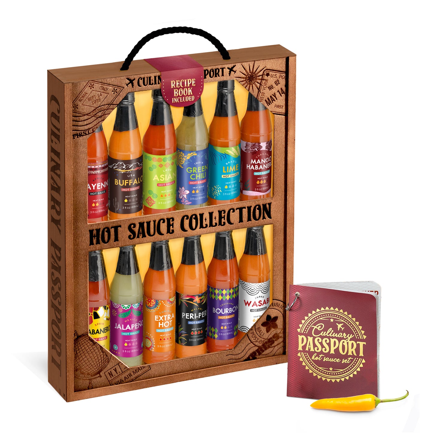 Culinary Passport Ultimate 12 Bottle Hot Sauces of the World Gift Crate Set