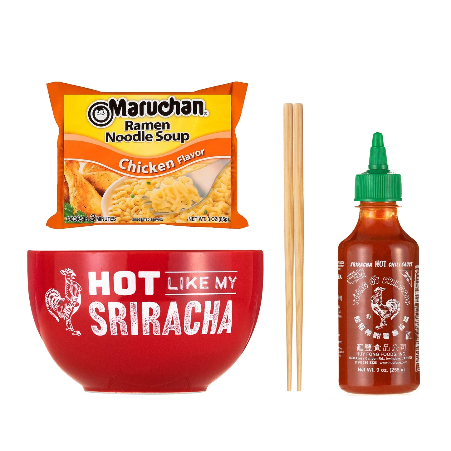 Huy Fong Rooster Brand Sriracha Ramen Noodles Gift Set w/ Bowl and Chopsticks