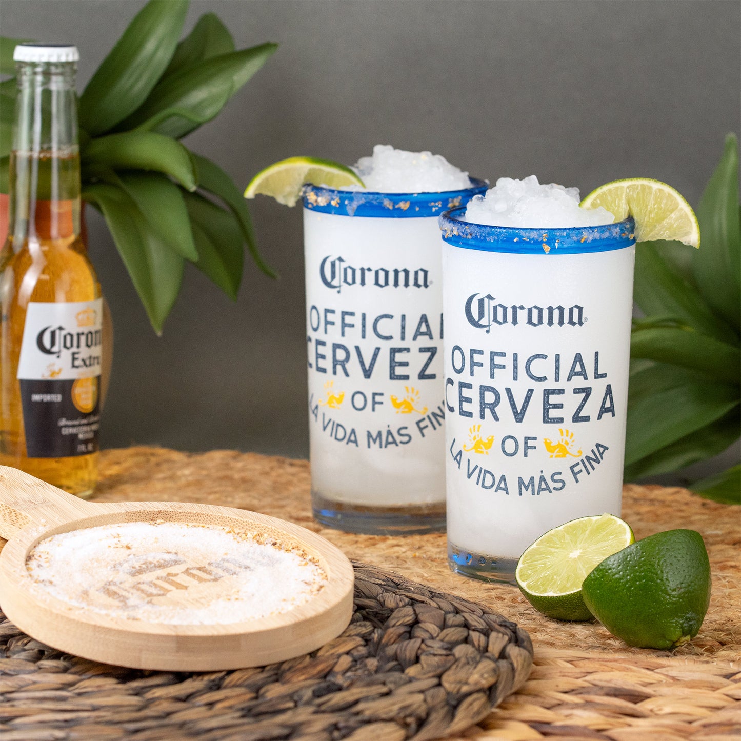 Corona Beer 5 pc. Cocktail Crafter Set w/ Two Glasses and Rimming Board