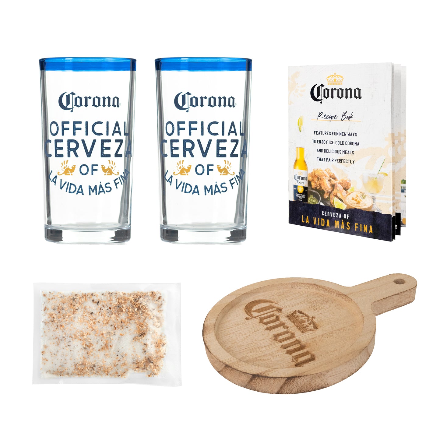 Corona Beer 5 pc. Cocktail Crafter Set w/ Two Glasses and Rimming Board