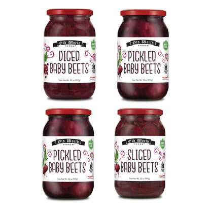 Beets Lover Set – Four 32 Oz Jars of Beets Includes Sliced Baby Beets, Pickled Baby Beets (2), and Diced Baby Beets