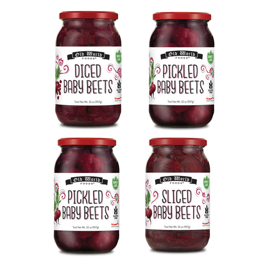 Beets Lover Set – Four 32 Oz Jars of Beets Includes Sliced Baby Beets, Pickled Baby Beets (2), and Diced Baby Beets
