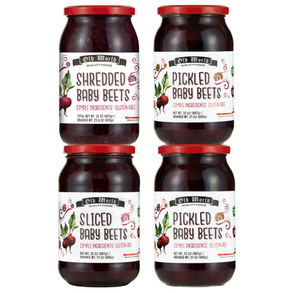 Beets Lover Set – Four 32 Oz Jars of Beets Includes Sliced Baby Beets, Pickled Baby Beets (2), and Diced Baby Beets