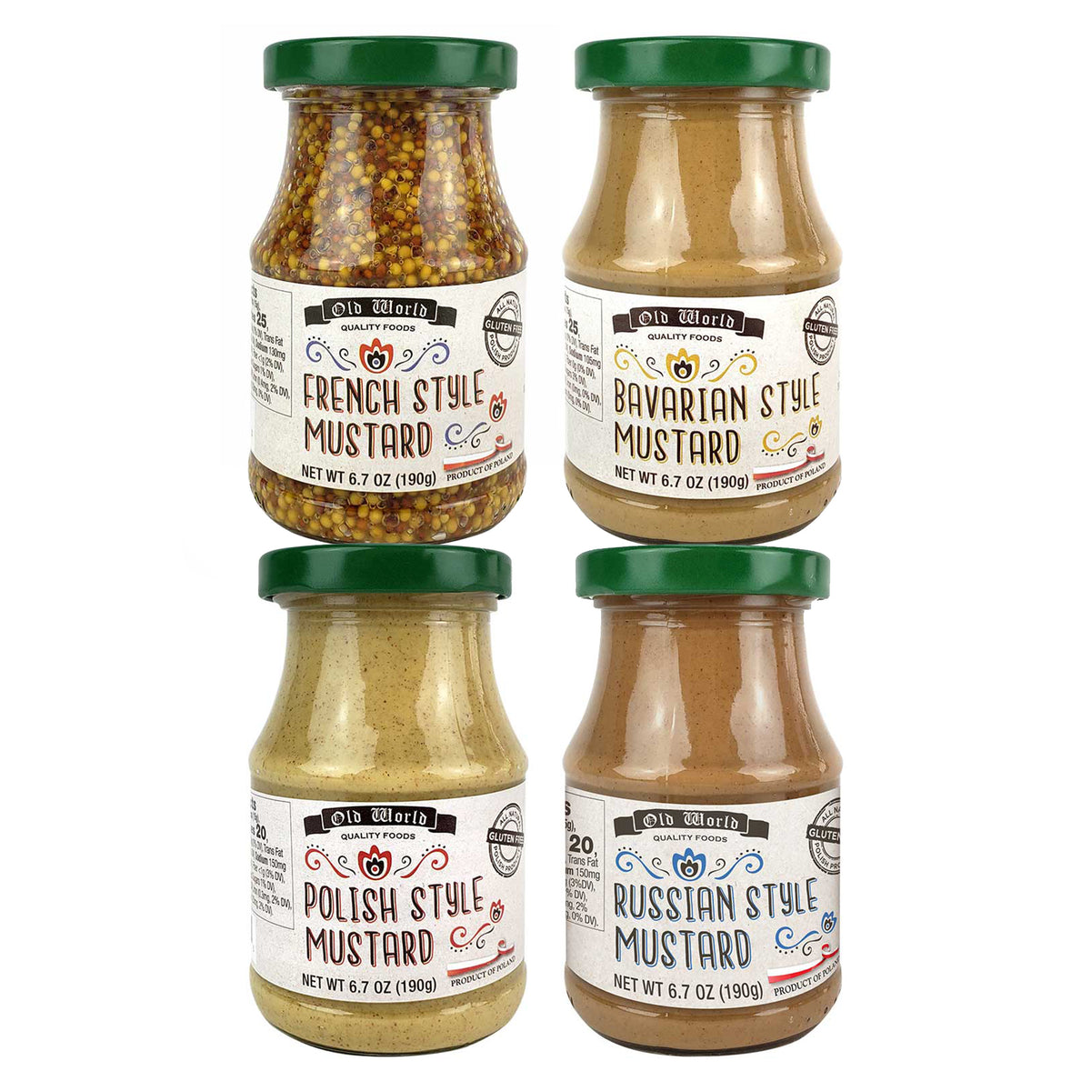 Premium European Mustard Sampler with Bavarian, Polish, Russian, and French Styles, 6.7 oz