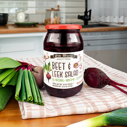 European Salad Set – Four 32 Oz Jars of Pickled Vegetables includes German Salad, Veggie Medley Salad, Beet & Leek Salad, and Marinated Peppers