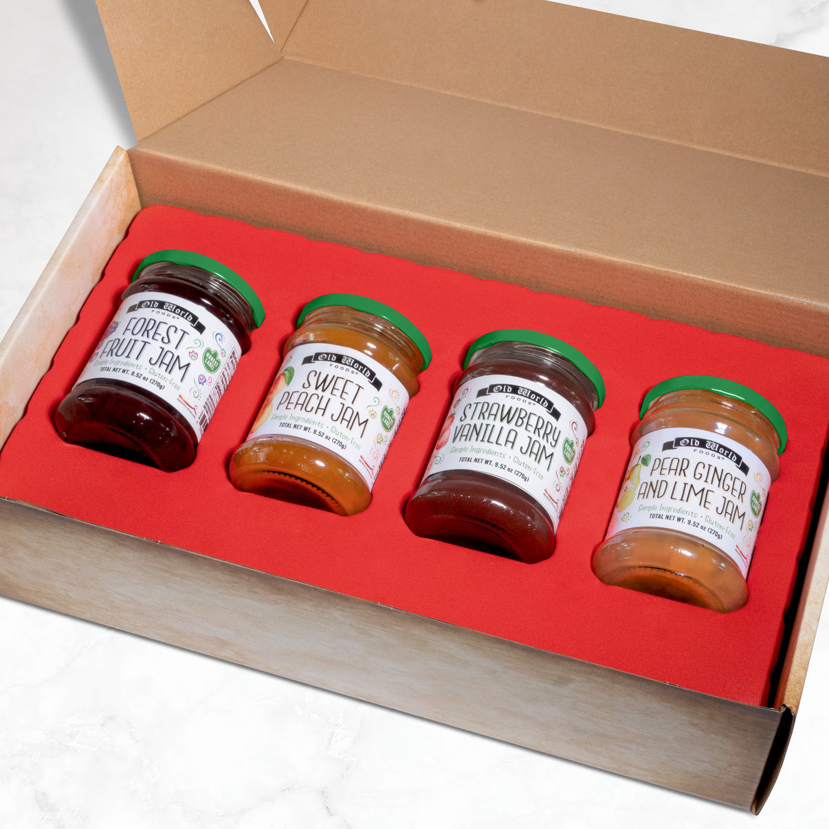 Premium European Fruit Jam Sampler with Sweet Peach, Forest Fruit, Str ...