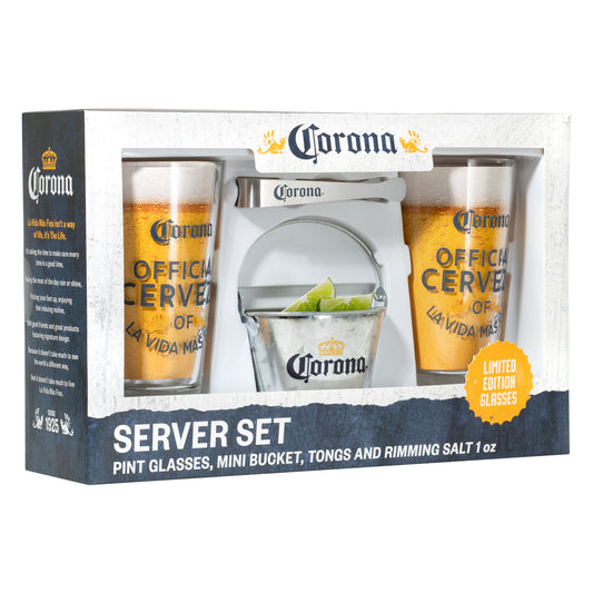 Corona Beer Server Gift Set with 2 Pint Glasses, Bucket, Tongs