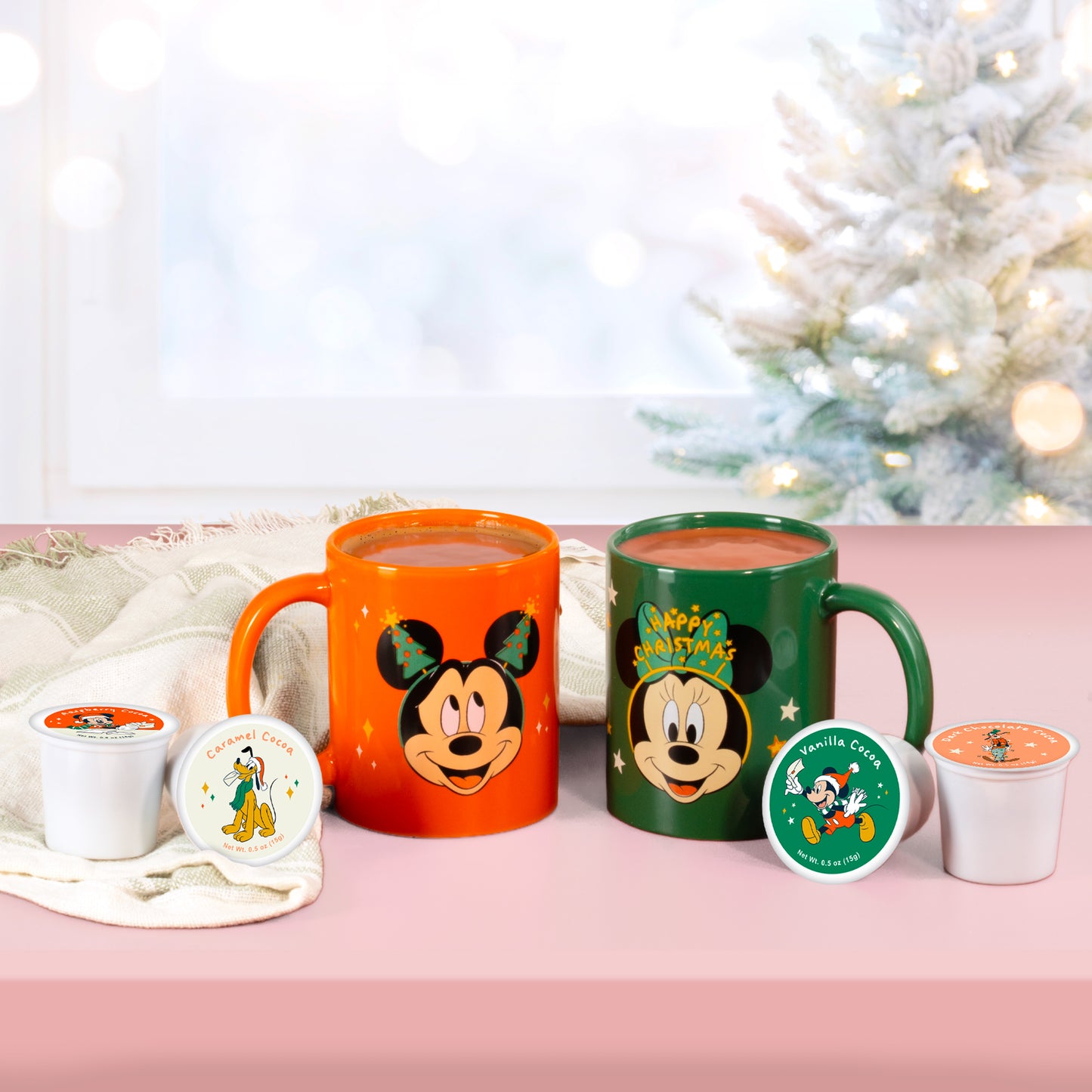 Disney Hot Chocolate Cocoa for Two Gift Set with Mickey and Minnie Christmas Mugs