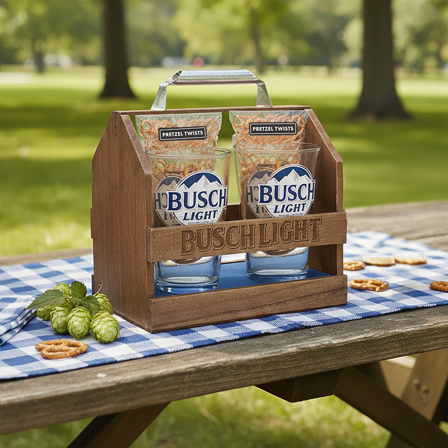 Busch Light Beer Caddy Gift Set With Two Pint Glasses