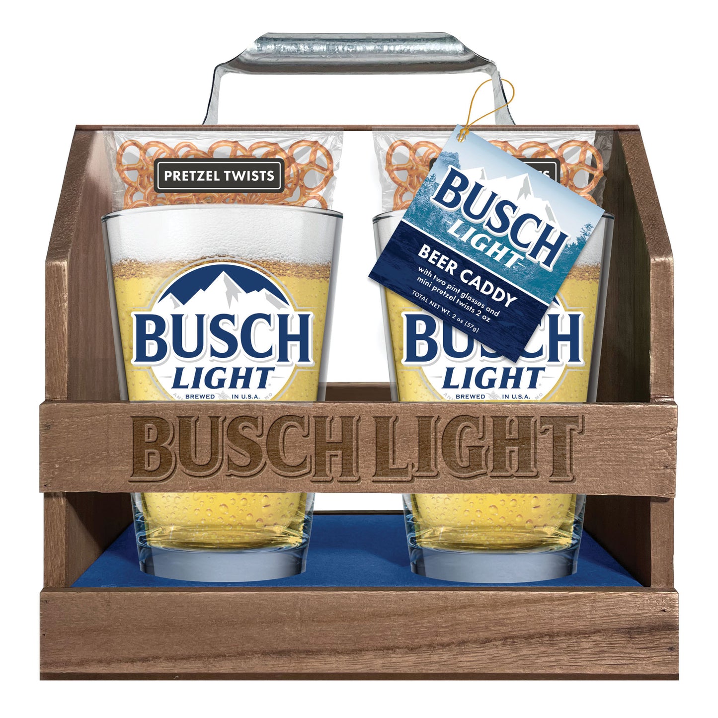 Busch Light Beer Caddy Gift Set With Two Pint Glasses