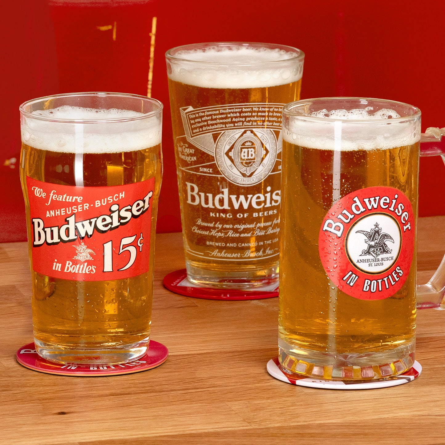 Budweiser Limited Edition 3 Glass and Coaster Collection