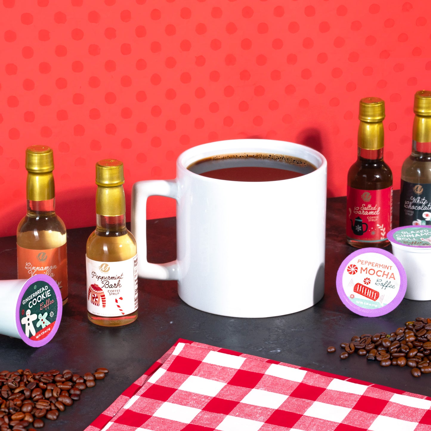 Frosty Cafe10 pc. Coffee Holiday Flavor K-Cup and Syrups Gift Set