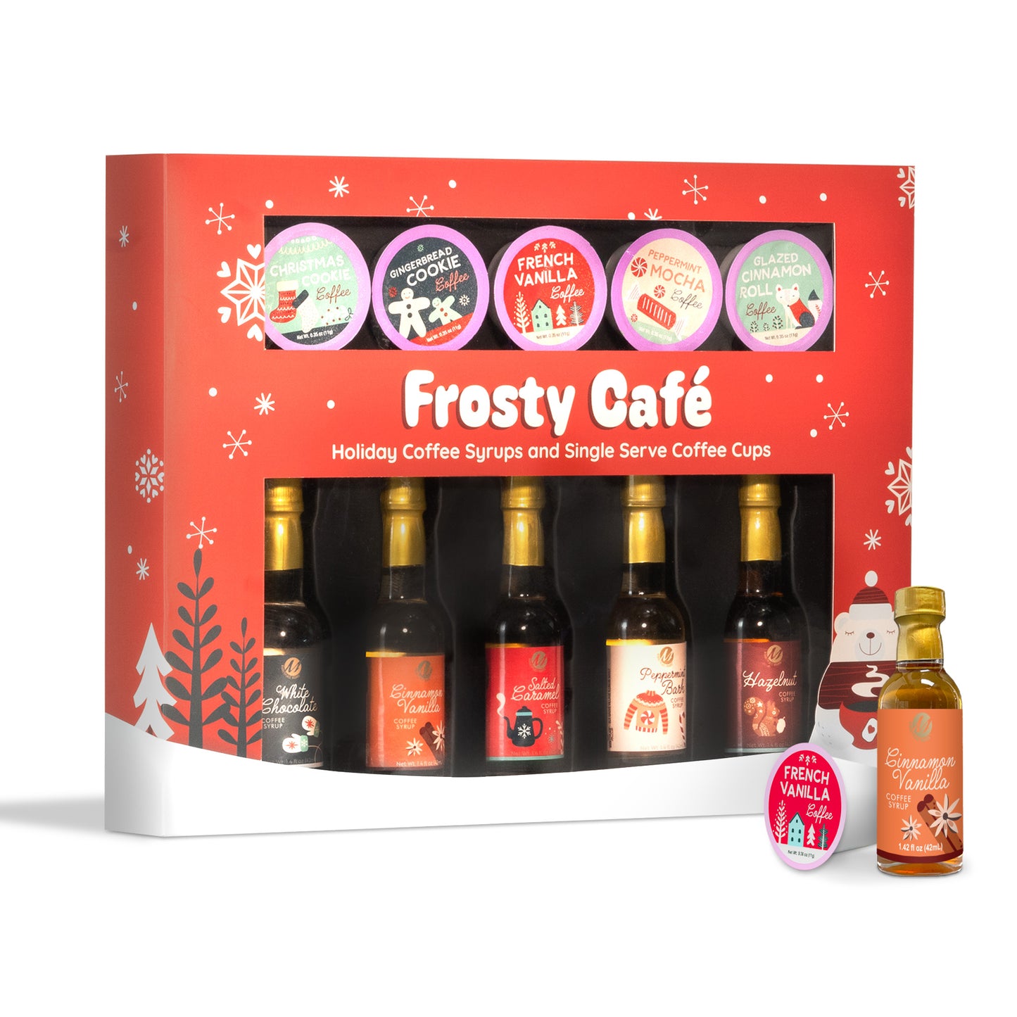 Frosty Cafe10 pc. Coffee Holiday Flavor K-Cup and Syrups Gift Set