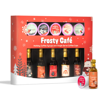 Frosty Cafe10 pc. Coffee Holiday Flavor K-Cup and Syrups Gift Set