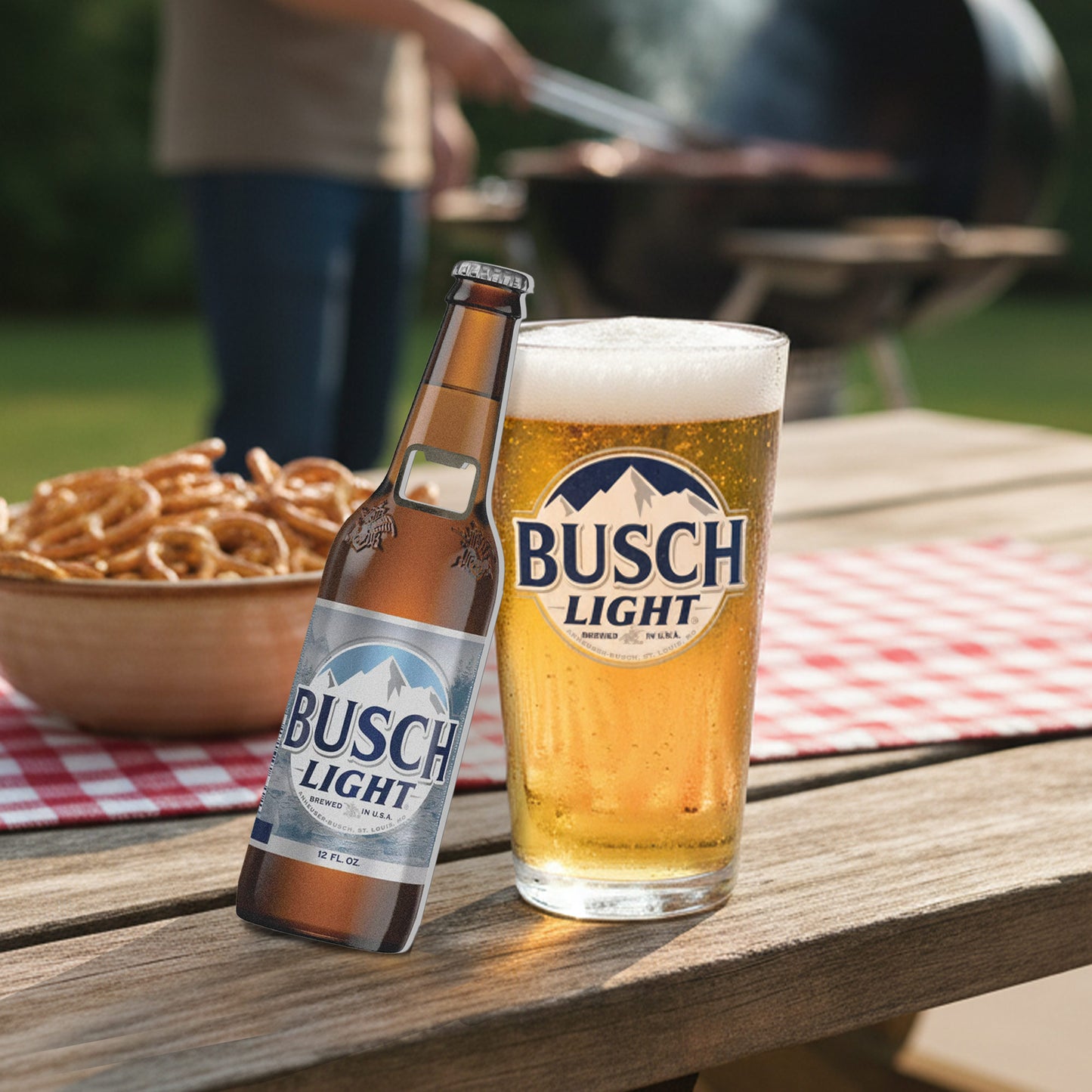 Busch Light Father's Day Beer Pint Glass 3 pc Gift set with Bottle Opener and Pretzels