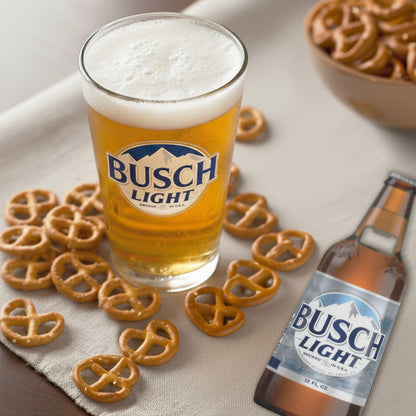 Busch Light Father's Day Beer Pint Glass 3 pc Gift set with Bottle Opener and Pretzels