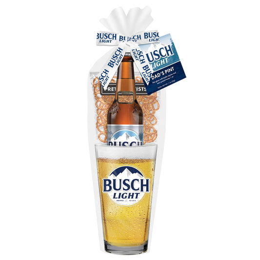 Busch Light Father's Day Beer Pint Glass 3 pc Gift set with Bottle Opener and Pretzels