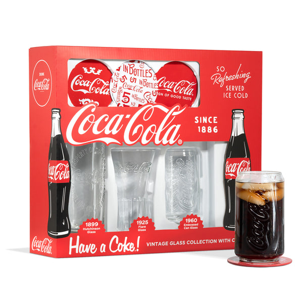 Coca-Cola Set of 3 Different Vintage Style Coke Glasses With