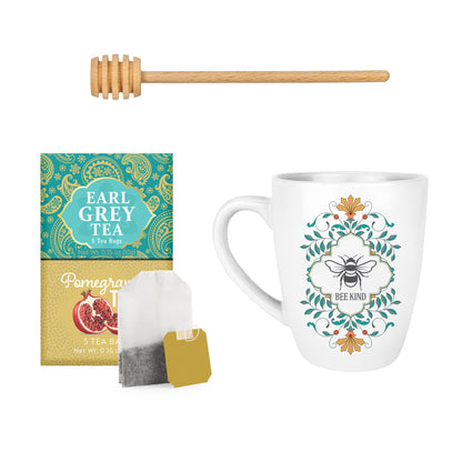 Fashion Street Cafe It's Tea Time Gourmet Gift Set with Mug, Honey Dipper, and Tea