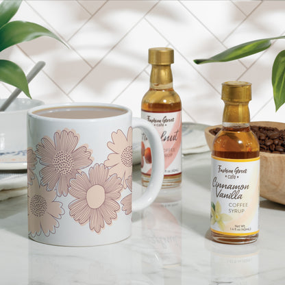 Fashion Street Cafe 4-pack Coffee Syrup Sampler Gift Set with Flower Ceramic Mug