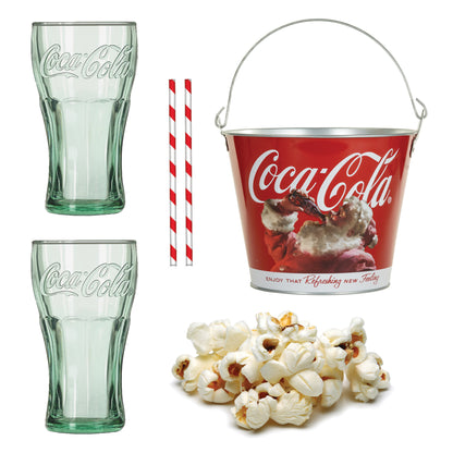 Coca Cola Coke 6 pc. Santa Christmas Bucket and Popcorn Gift Set