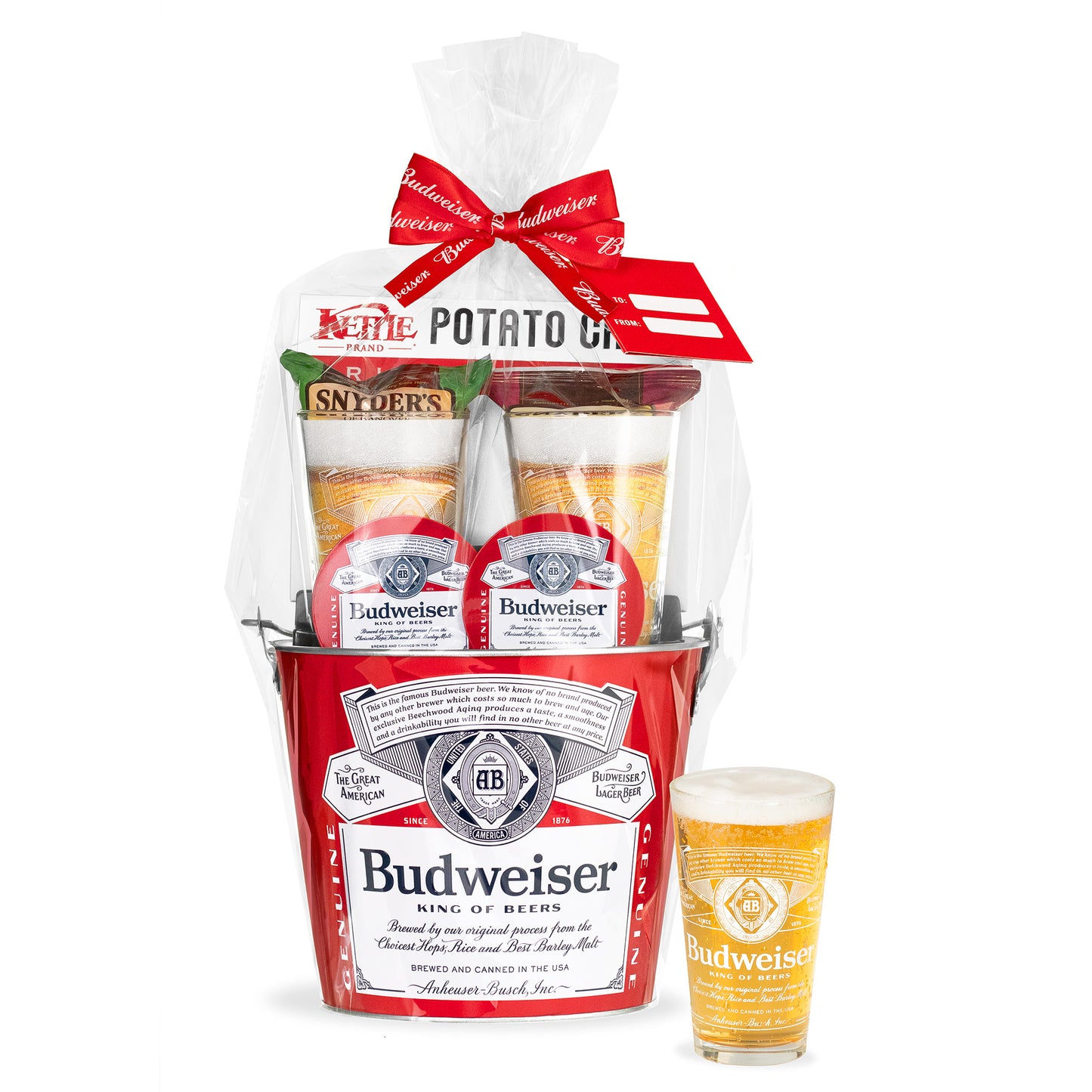 Budweiser Beer Lover's 8 Pc. Bucket Gift Set w/ Pint Glasses and Snacks