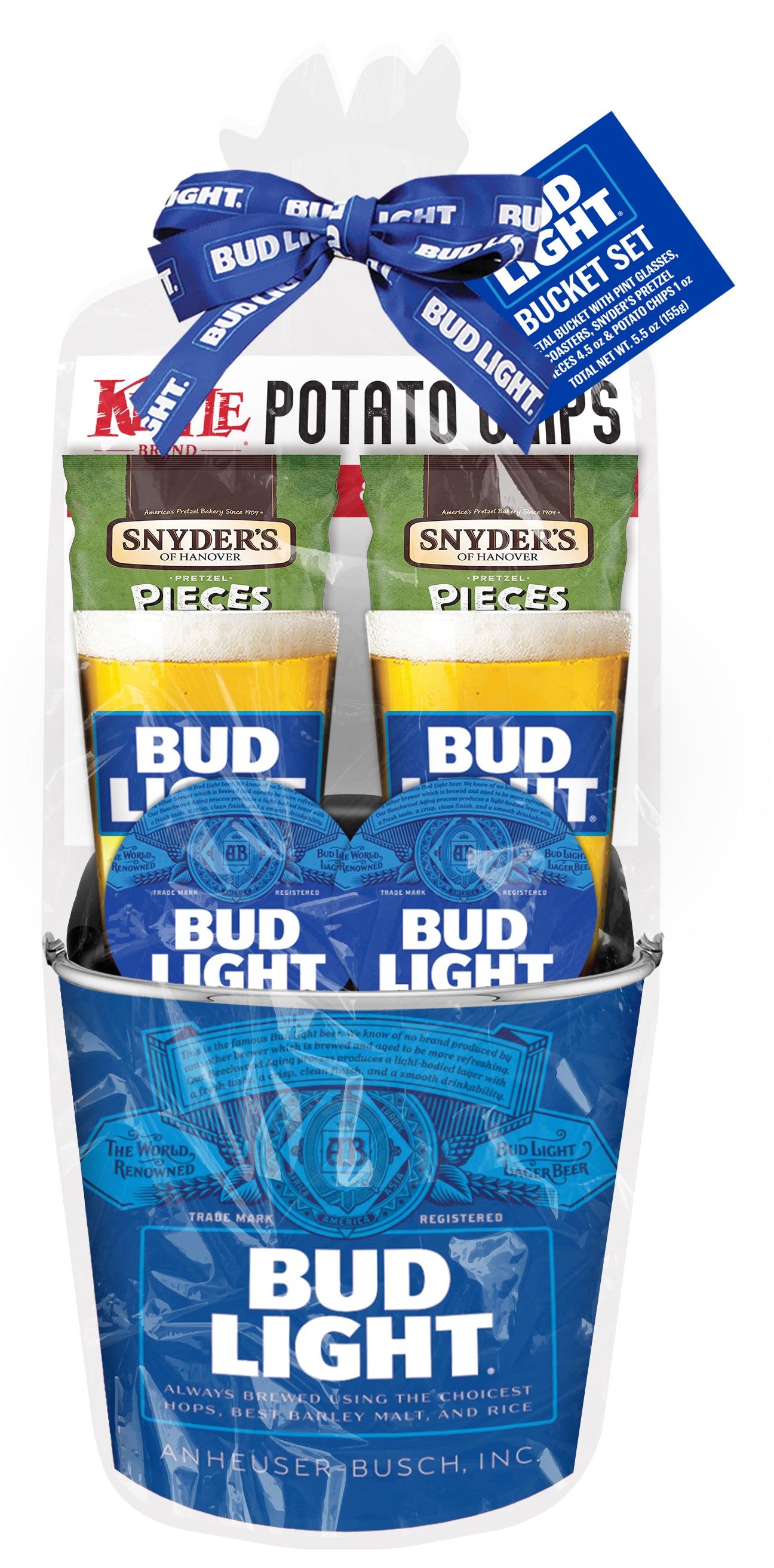 Bud Light Beer Lover's 8 Pc. Bucket Gift Set w/ Pint Glasses and Snacks