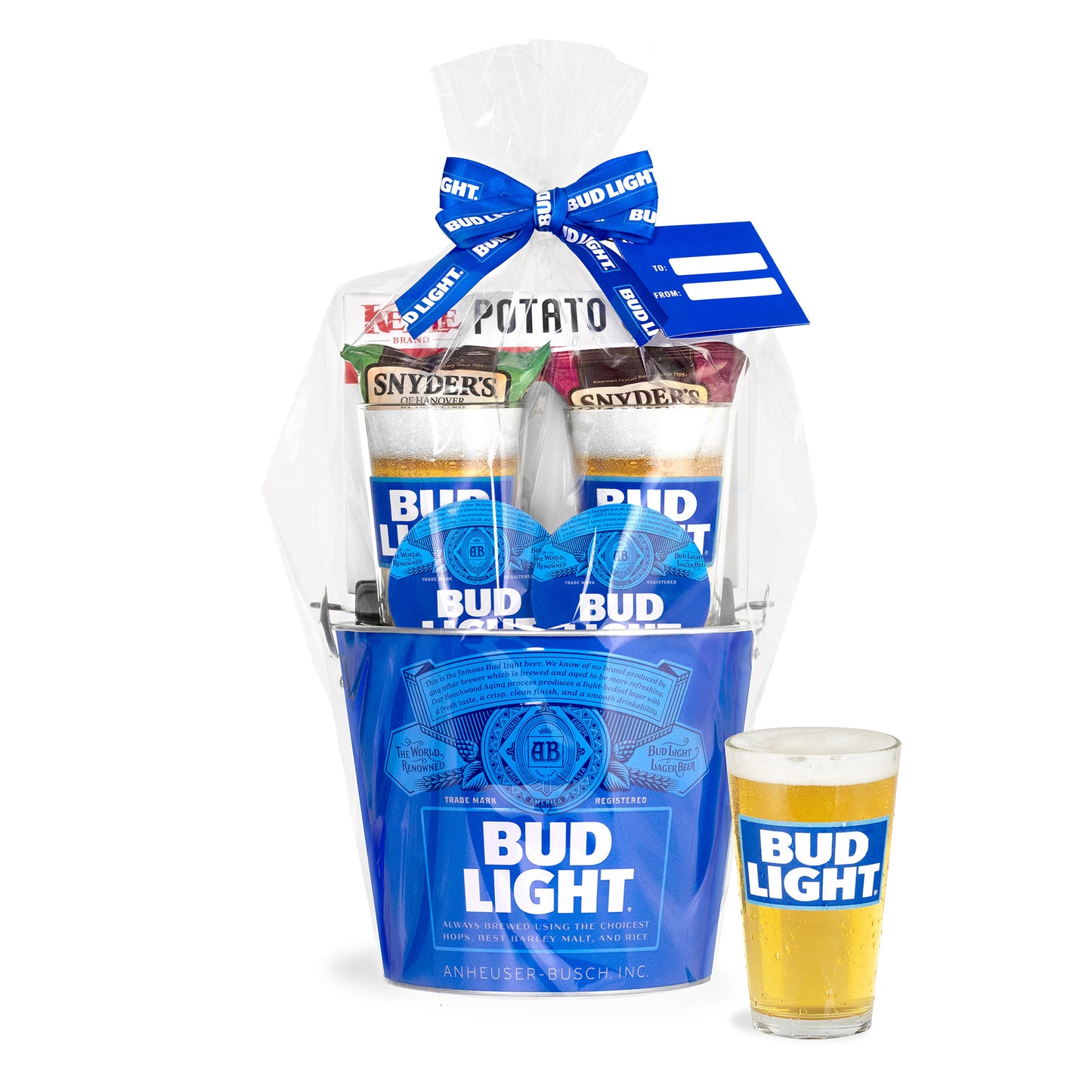 Bud Light Beer Lover's 8 Pc. Bucket Gift Set w/ Pint Glasses and Snacks