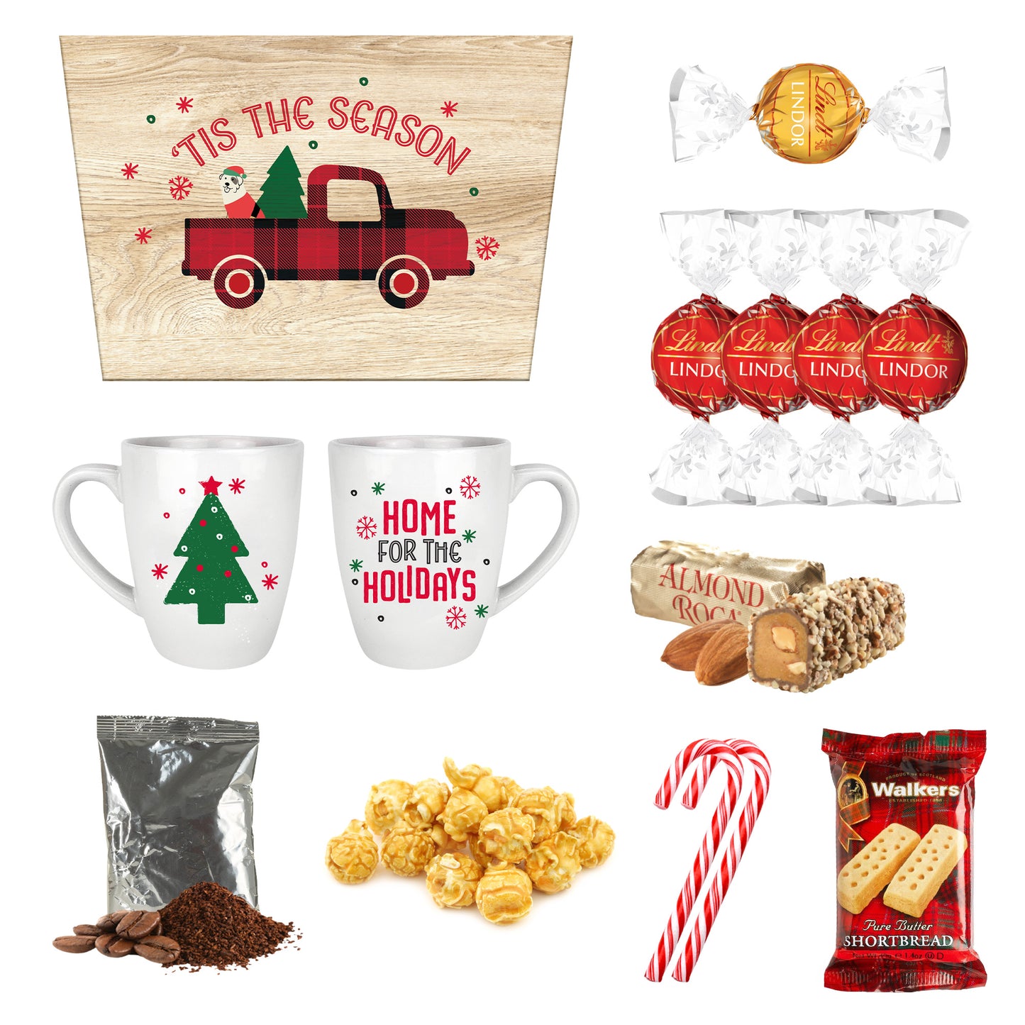 Tis The Season 10 pc. Christmas Food Gift Basket in Red Truck Wood Crate