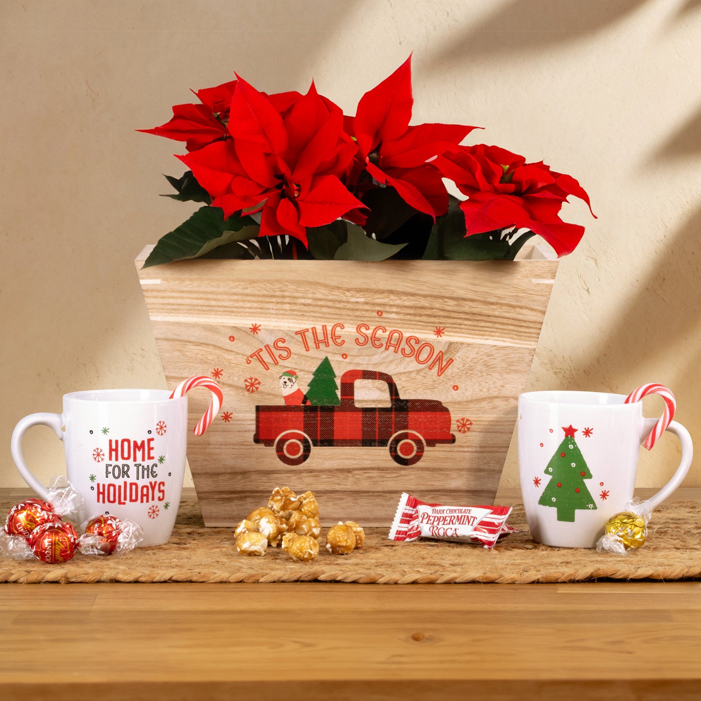 Tis The Season 10 pc. Christmas Food Gift Basket in Red Truck Wood Crate