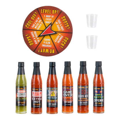 Level Up 6 Bottle Hot Sauce Challenge Game Gift Set with Spinner