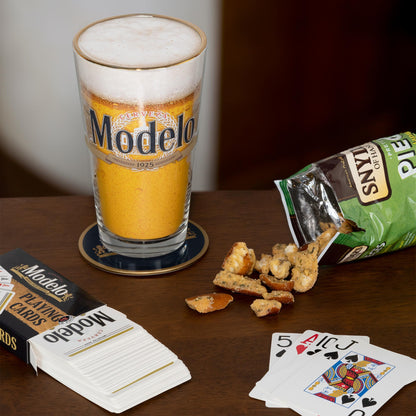 Modelo Game Time Pint Glass Gift Set with Playing Cards