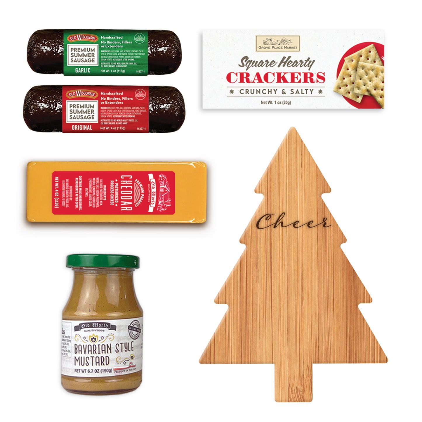 Old Wisconsin 6 pc. Meat and Cheese Charcuterie Gift Set w/ Christmas Tree Board