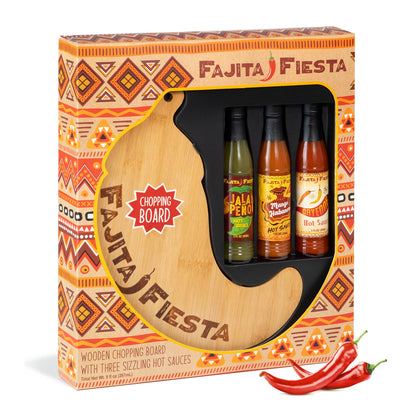 Fajita Fiesta Hot Sauce Gift Set with Wood Chopping Board