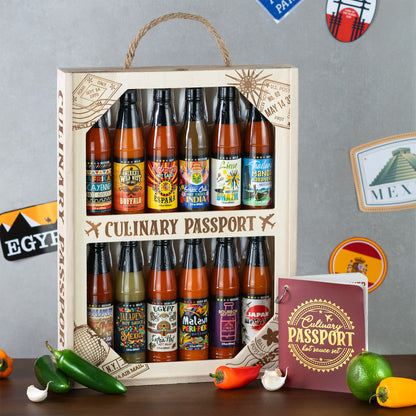 Culinary Passport Ultimate 12 Bottle Hot Sauces of the World Gift Crate Set