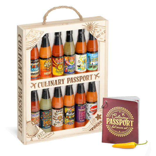 Culinary Passport Ultimate 12 Bottle Hot Sauces of the World Gift Crate Set