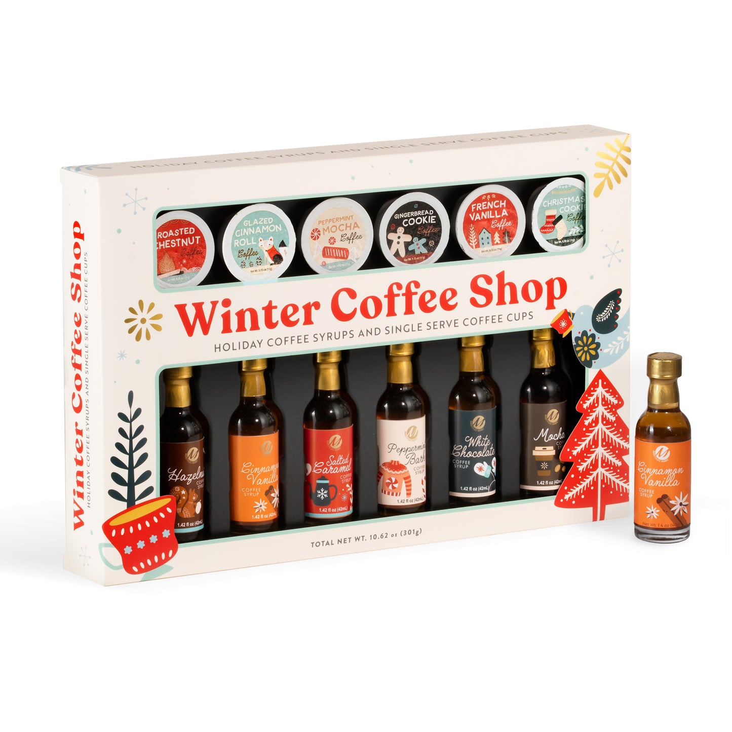 Winter Coffee Shop 12 pc. Holiday Flavor K-Cup and Syrups Gift Set