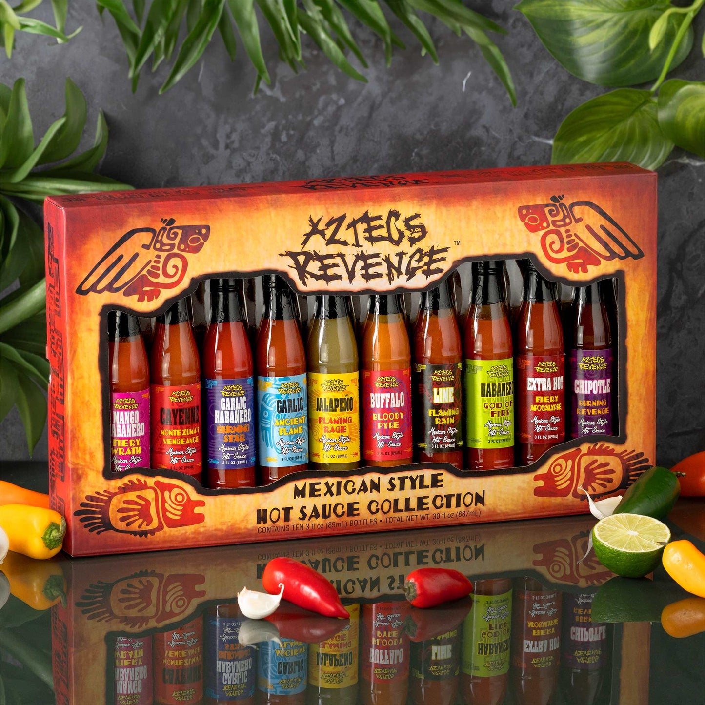 Aztecs Revenge 10 Bottle Mexican Style Hot Sauce Collection