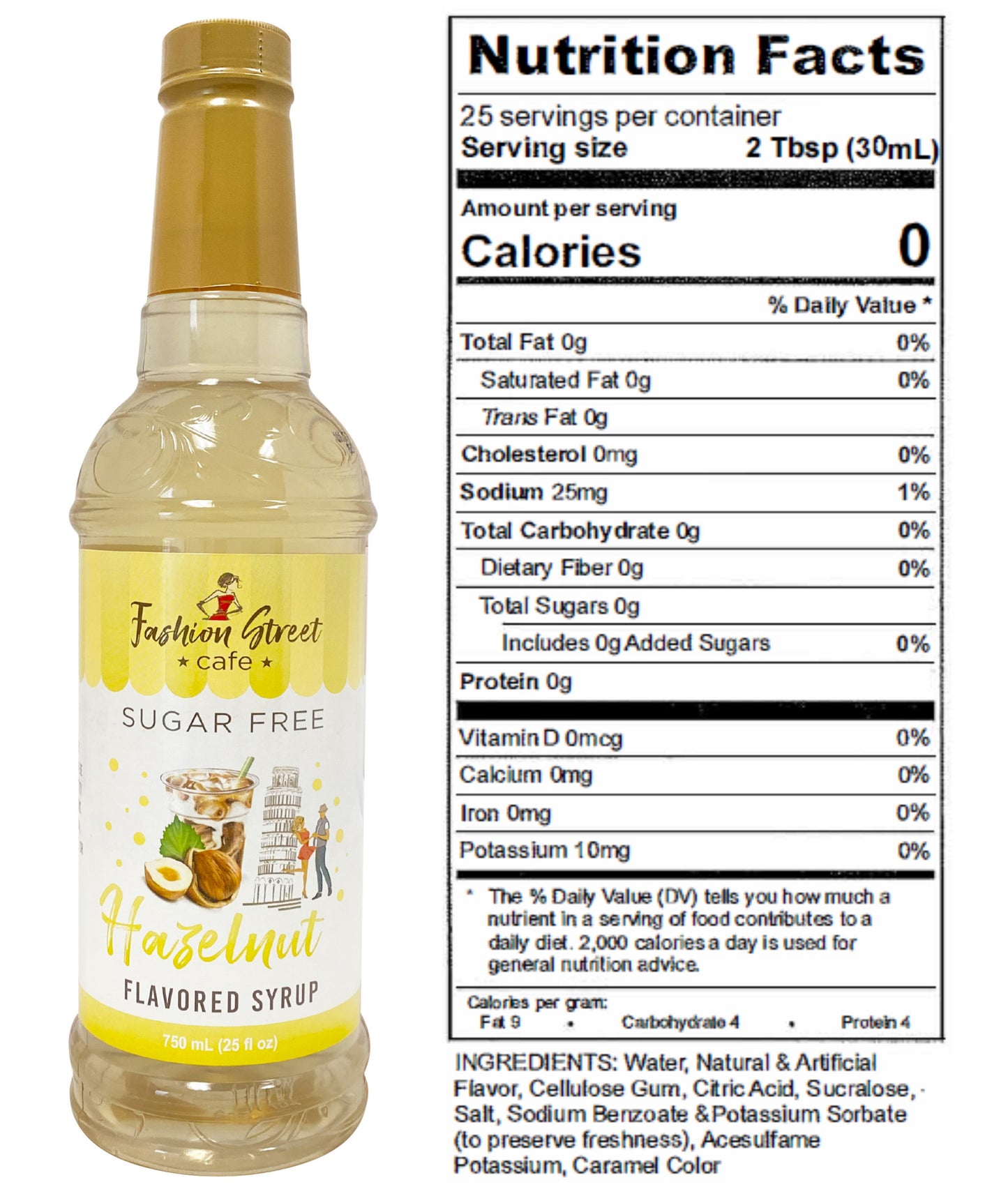 Fashion Street Cafe Sugar Free Flavored Coffee Syrup 750ml/25 fl oz - Variety Case pack of 6 flavors - Cookie Dough, Mocha, Vanilla, Salted Caramel, Hazelnut, Cinnamon