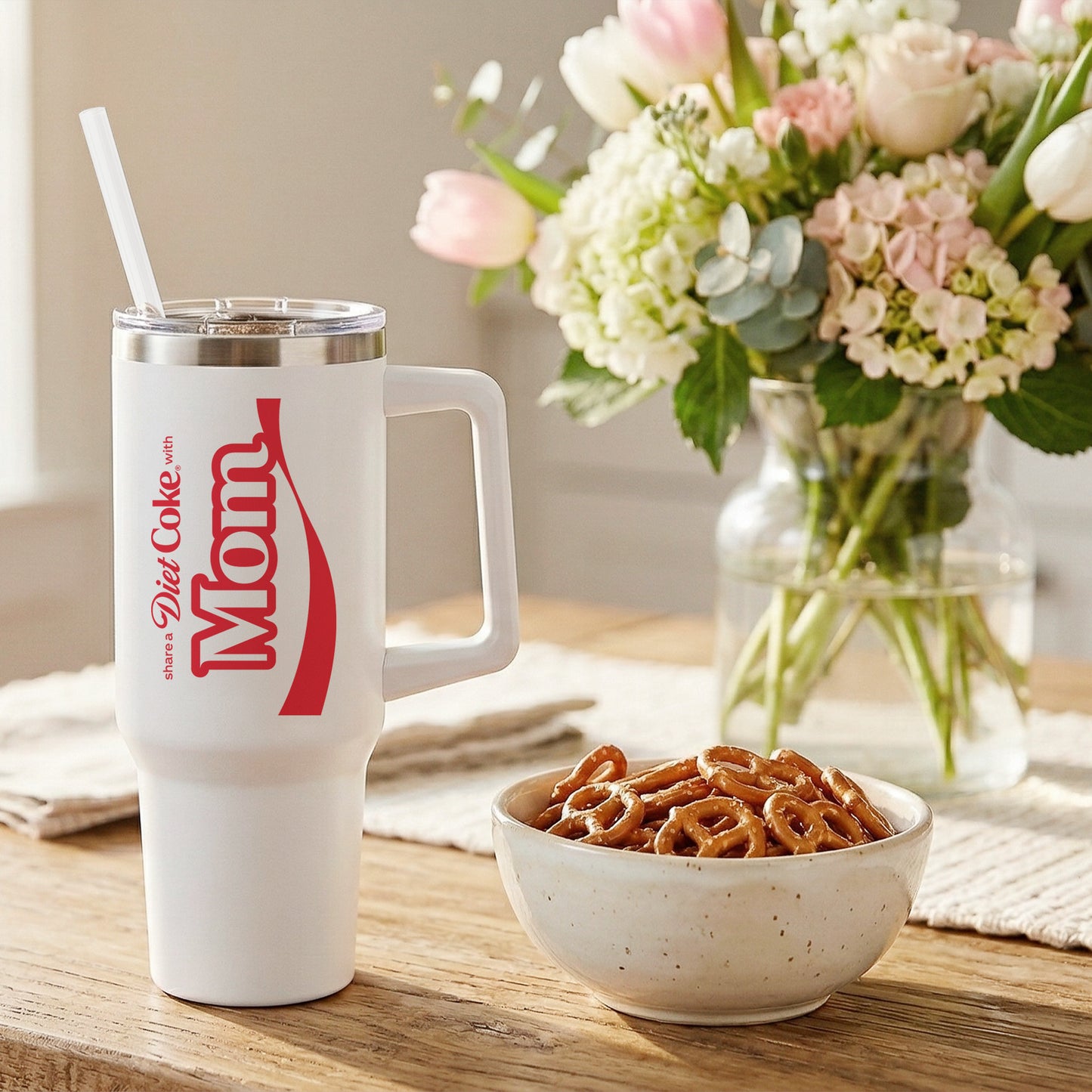 Diet Coke Mothers Day White 10" Insulated Travel Tumbler Gift Set