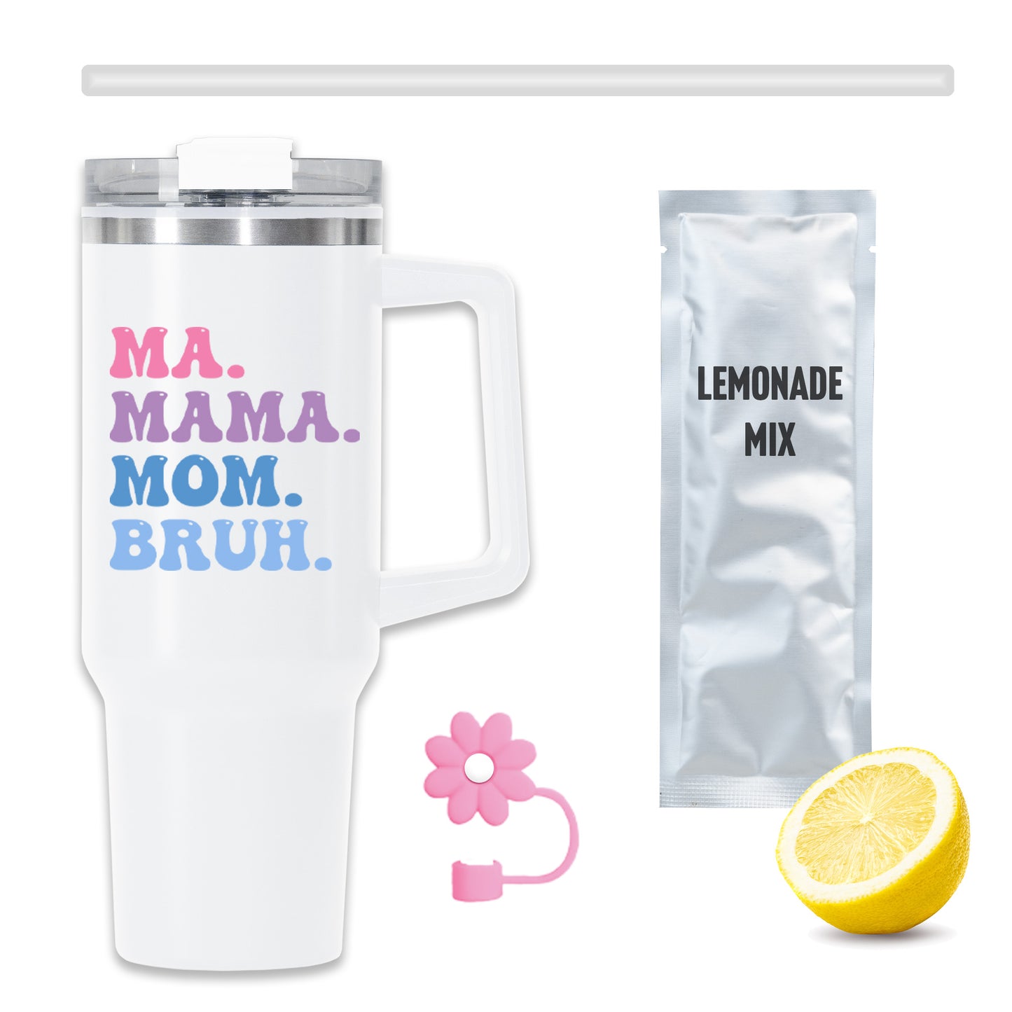 Happy Mothers Day White Stainless Steel Travel Tumbler Lemonade Gift Set