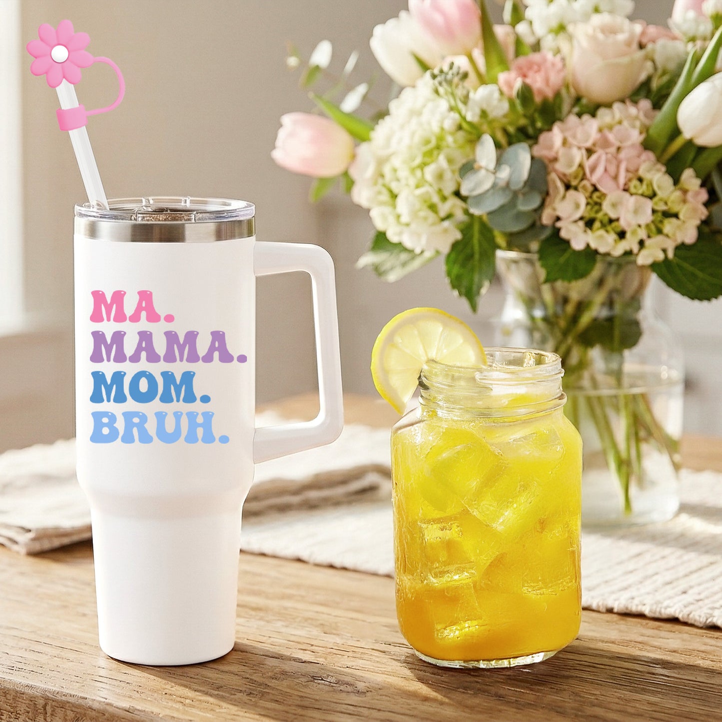 Happy Mothers Day White Stainless Steel Travel Tumbler Lemonade Gift Set