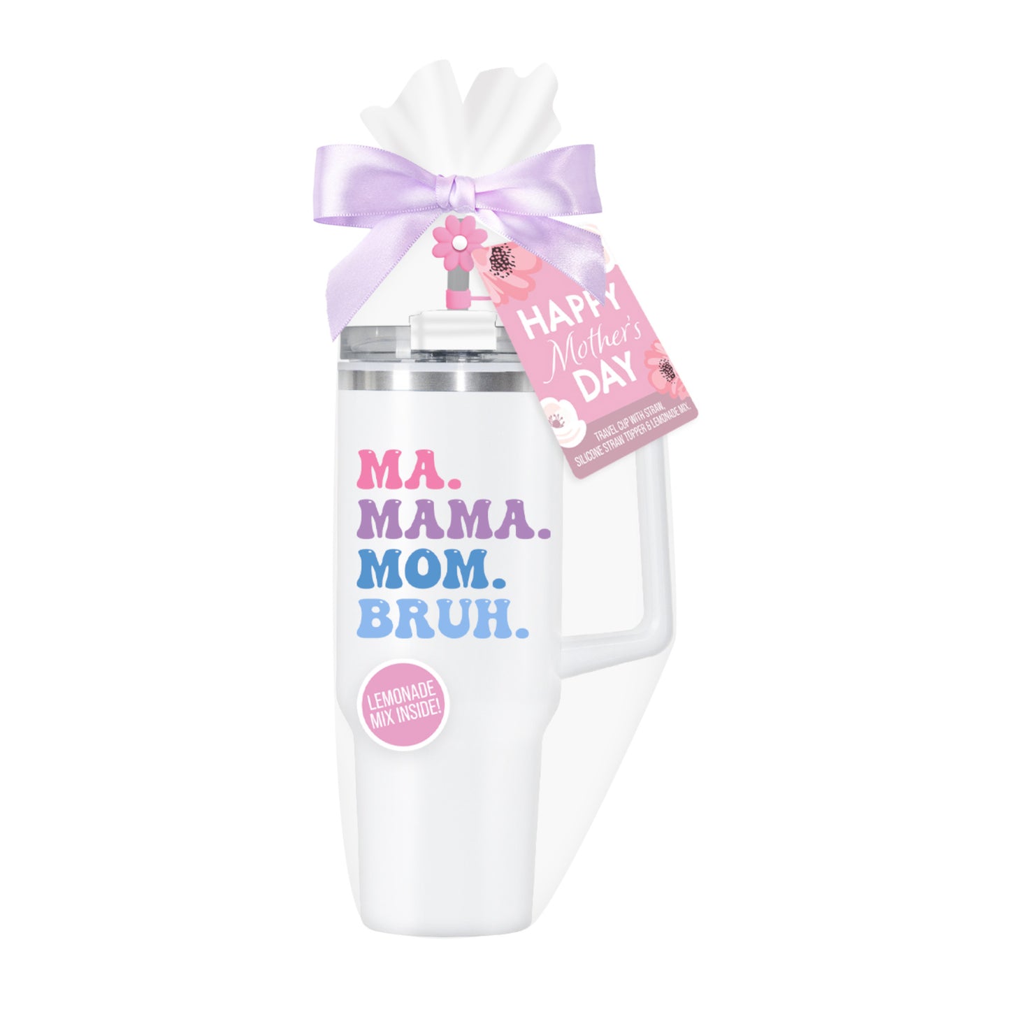 Happy Mothers Day White Stainless Steel Travel Tumbler Lemonade Gift Set