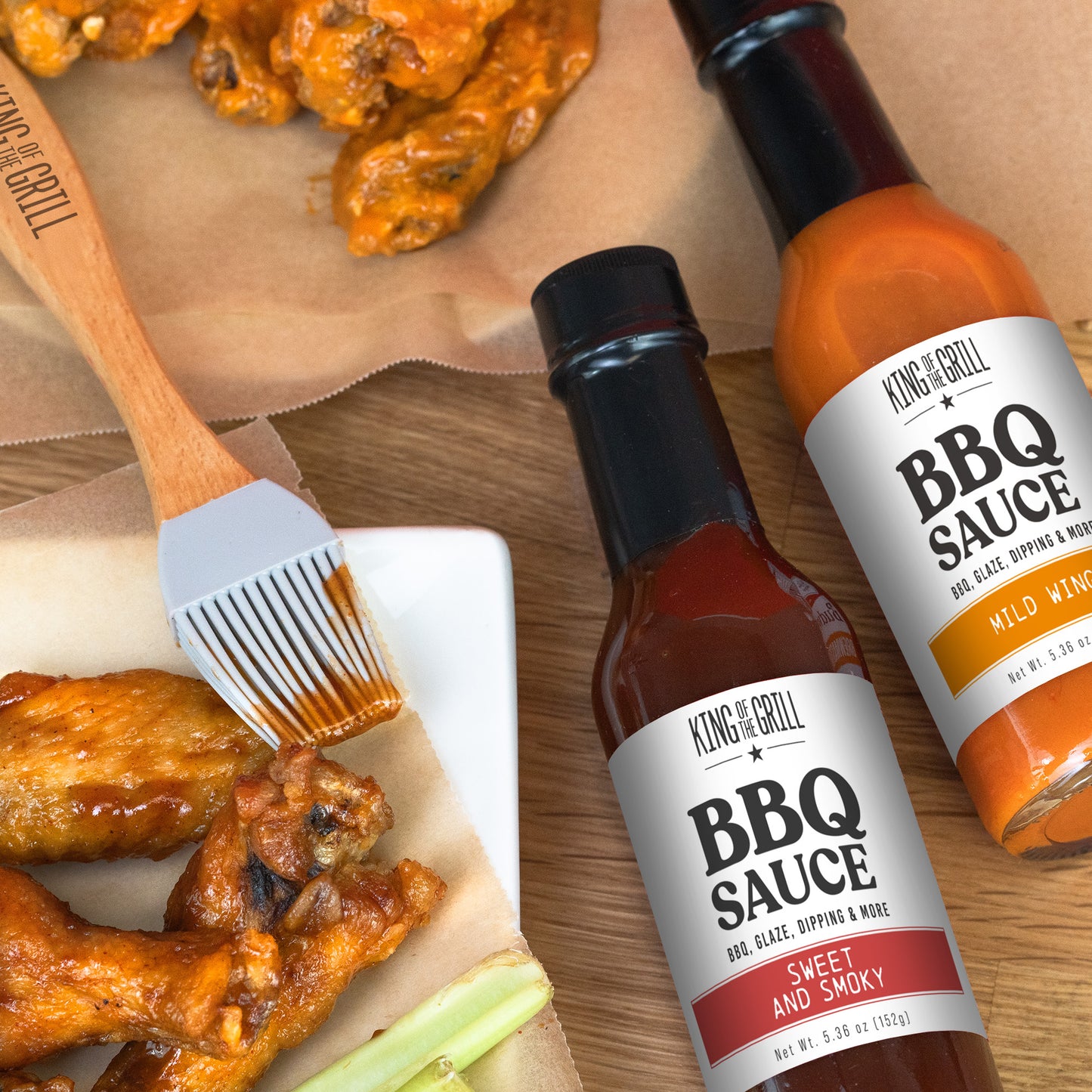 King of The Grill 3 Bottle BBQ Sauce Fathers Day Gift Set with Brush